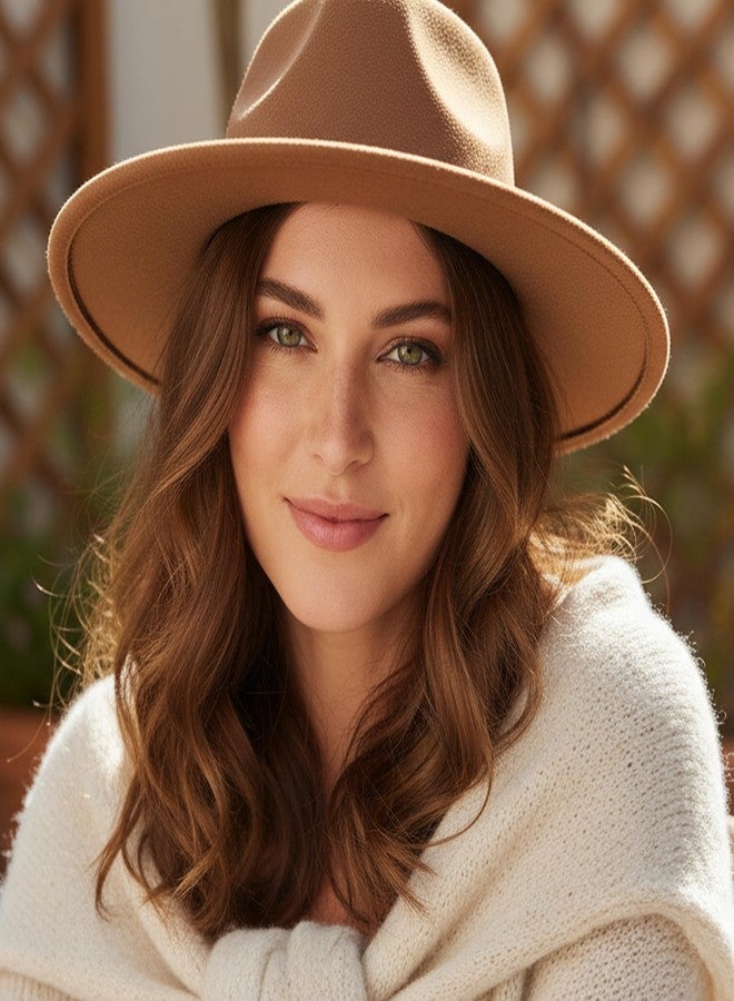 Lisianthus Felt Fedora Hats for Women & Men Wide Brim Panama Hat Khaki - Image 4